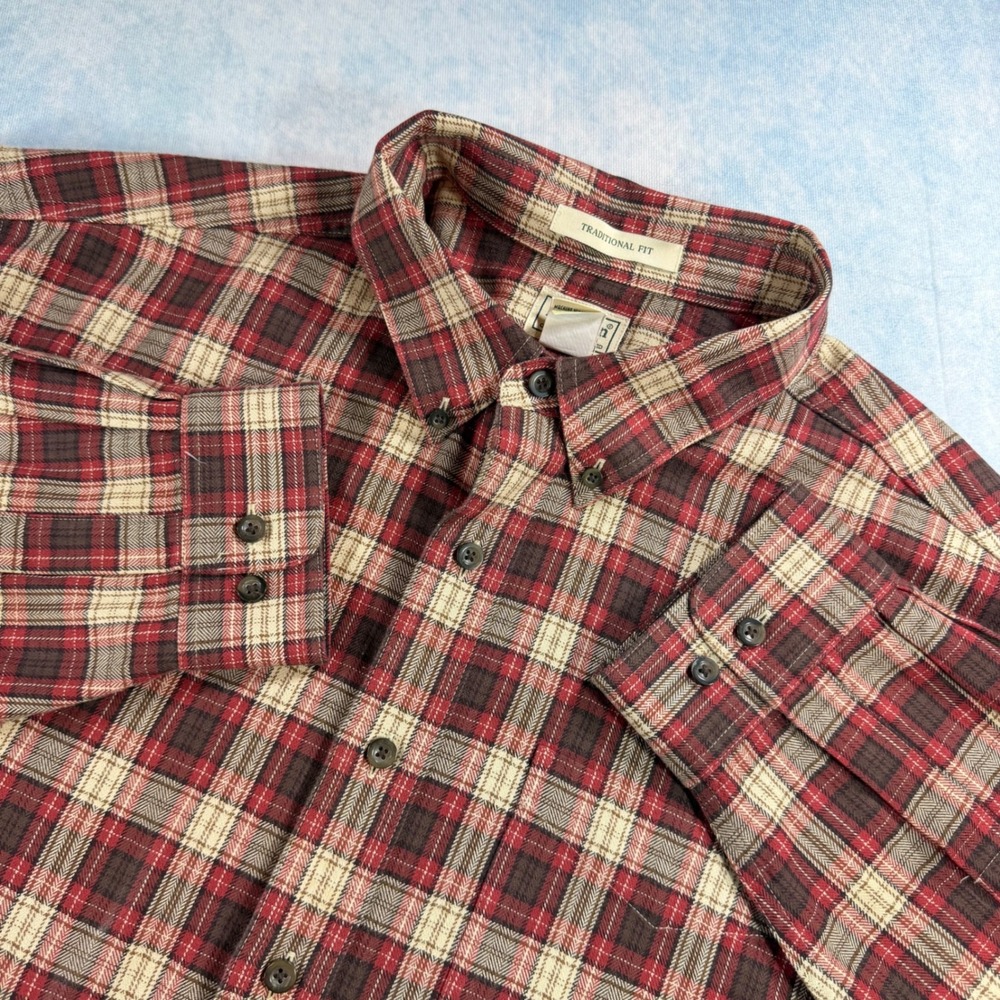 LL Bean Plaid Button Down Shirt Mens XXL-Tall Red Excellent Traditional Fit